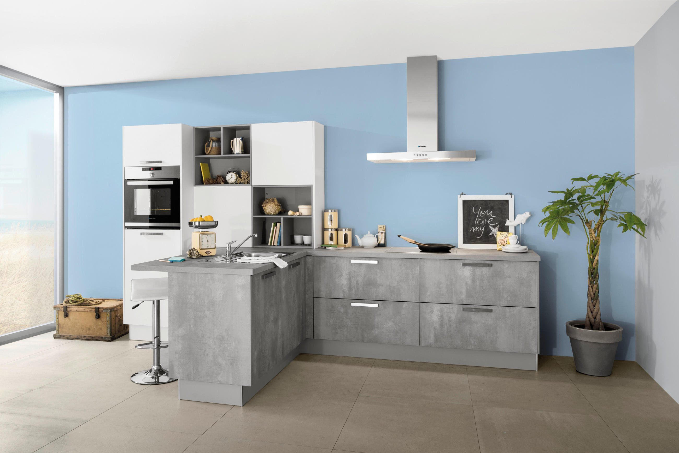 EINBAUKÜCHE COMET  - Weiß/Grau, Design, Holzwerkstoff - Moderano