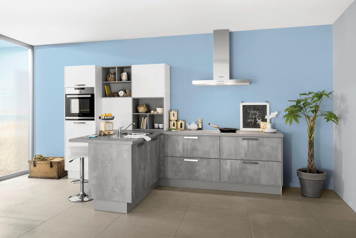 EINBAUKÜCHE COMET  - Weiß/Grau, Design, Holzwerkstoff - Moderano