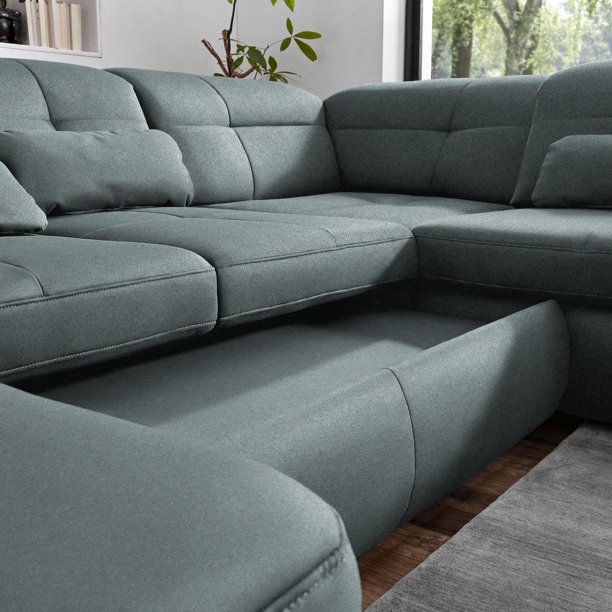 WOHNLANDSCHAFT Mikrofaser Blaugrau  - Chromfarben/Blaugrau, Design, Textil (195/371/260cm) - Beldomo Style