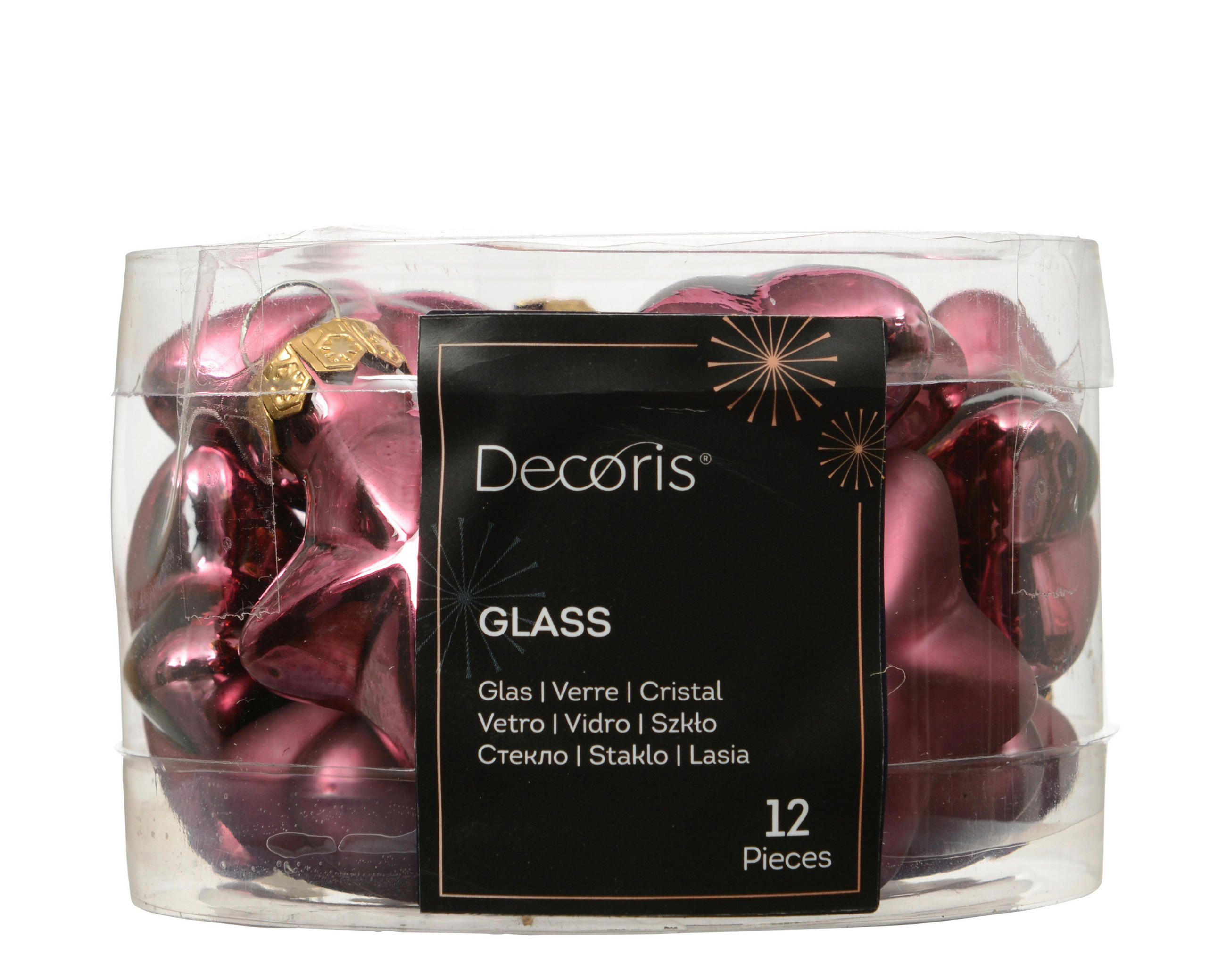 CHRISTBAUMKUGEL-SET 12-teilig  - Dunkelrosa, Basics, Glas (2/4.5/4cm)