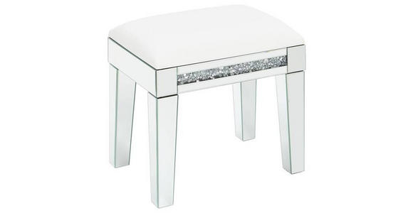 HOCKER Lederlook Silberfarben, Weiß - Silberfarben/Weiß, LIFESTYLE, Glas/Textil (50/47,5/35cm) - Xora