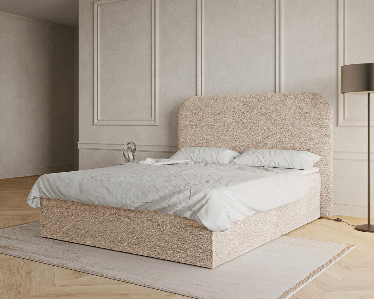 BOXBETT 180/200 cm,  in Beige, Bettkasten, Topper,  - Beige/Schwarz, MODERN, Holz/Kunststoff (180/200cm) - MID.YOU