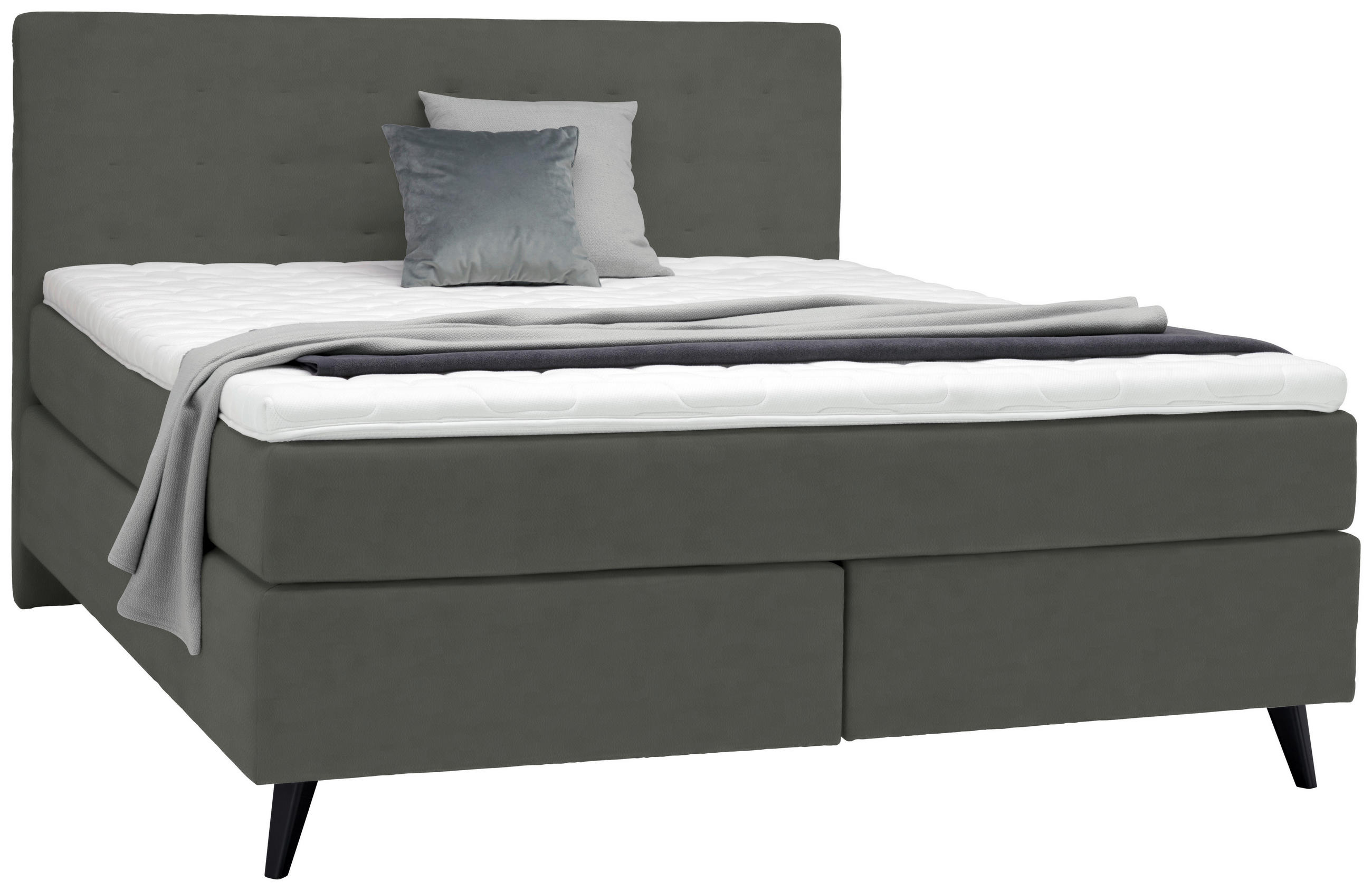 BOXSPRINGBETT 180/200 cm  in Grau  - Schwarz/Grau, Konventionell, Holz/Textil (180/200cm) - Voleo