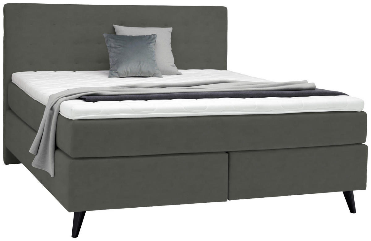 BOXSPRINGBETT 180/200 cm  in Grau  - Schwarz/Grau, Konventionell, Holz/Textil (180/200cm) - Voleo