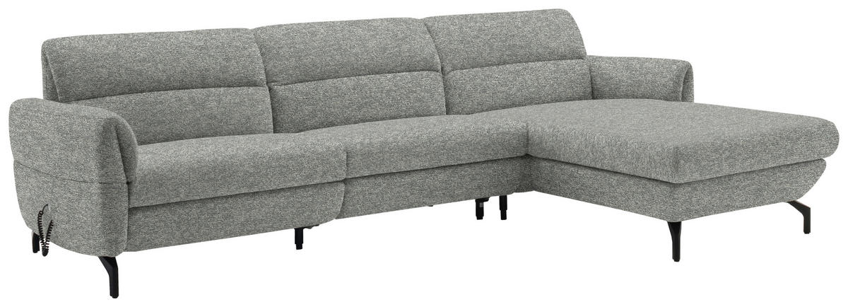 ECKSOFA in Chenille Hellgrau, Grau  299/187 cm  - Hellgrau/Schwarz, Design, Textil/Metall (299/187cm) - Schöner Wohnen