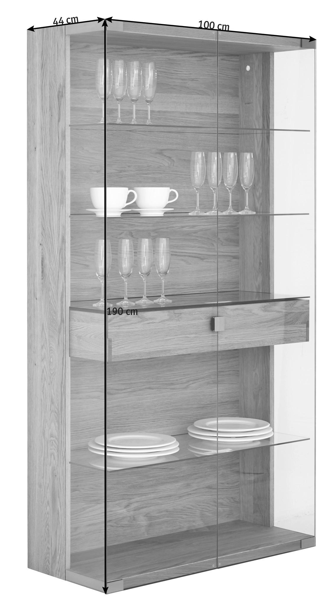 VITRINE  in massiv Eiche Eichefarben - Edelstahlfarben/Eichefarben, Design, Glas/Holz (100/190/44cm) - Team 7