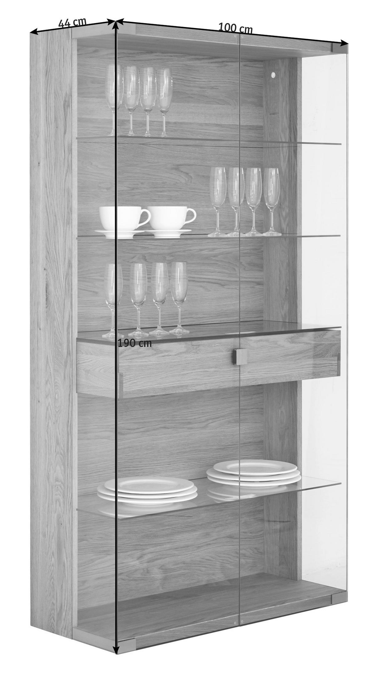 VITRINE  in massiv Eiche Eichefarben - Edelstahlfarben/Eichefarben, Design, Glas/Holz (100/190/44cm) - Team 7