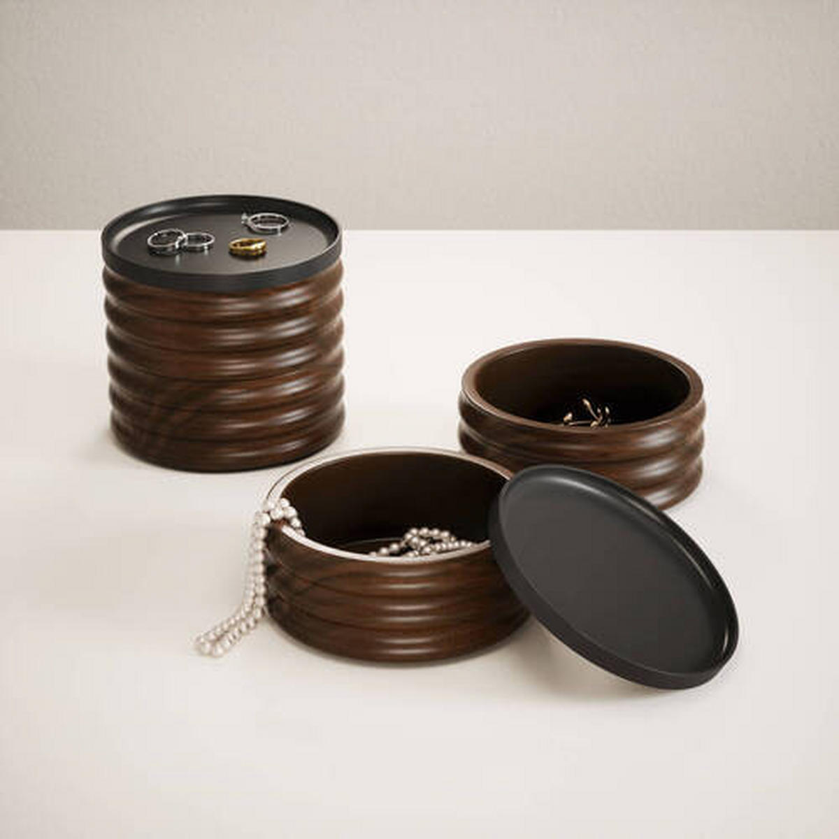 SCHMUCKSCHATULLE - Walnussfarben/Schwarz, KONVENTIONELL, Holz/Metall (12.7/11.7/12cm) - Umbra