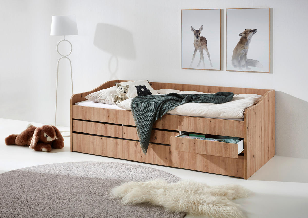 AUSZIEHBETT 90/200 cm  in Eiche Artisan  - Eiche Artisan, MODERN, Holzwerkstoff (90/200cm) - MID.YOU