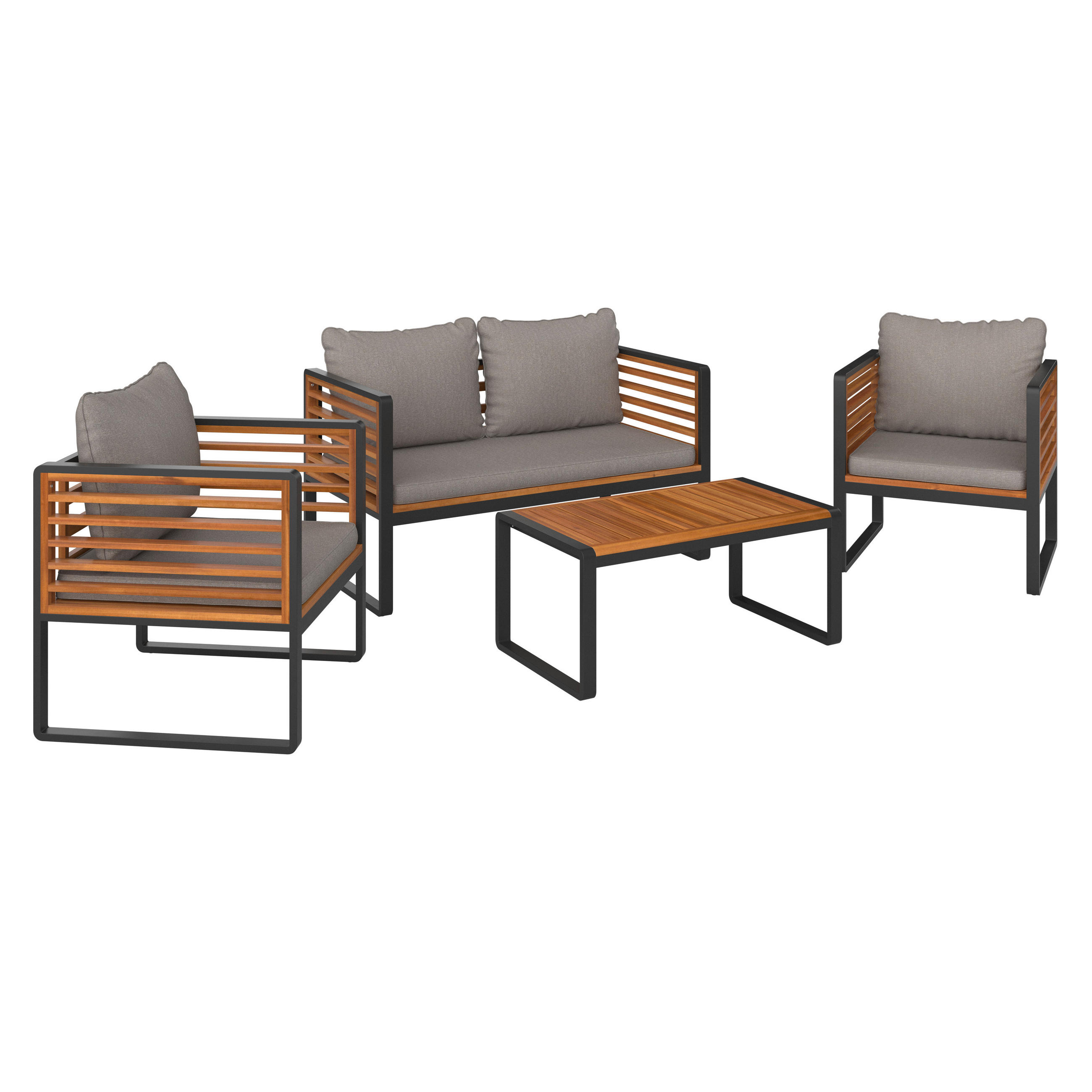 VRTNI SET   drvo, metal, tekstil  crna, boje bagrema    - siva/boje bagrema, Design, drvo/metal (128/68/90/70/70/41,5/68/68/50cm) - Ambia Garden