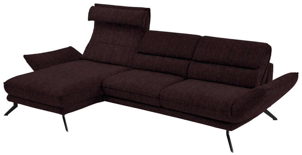 ECKSOFA in Velours Dunkelbraun  - Dunkelbraun/Schwarz, Design, Textil/Metall (153/283cm) - Valdera
