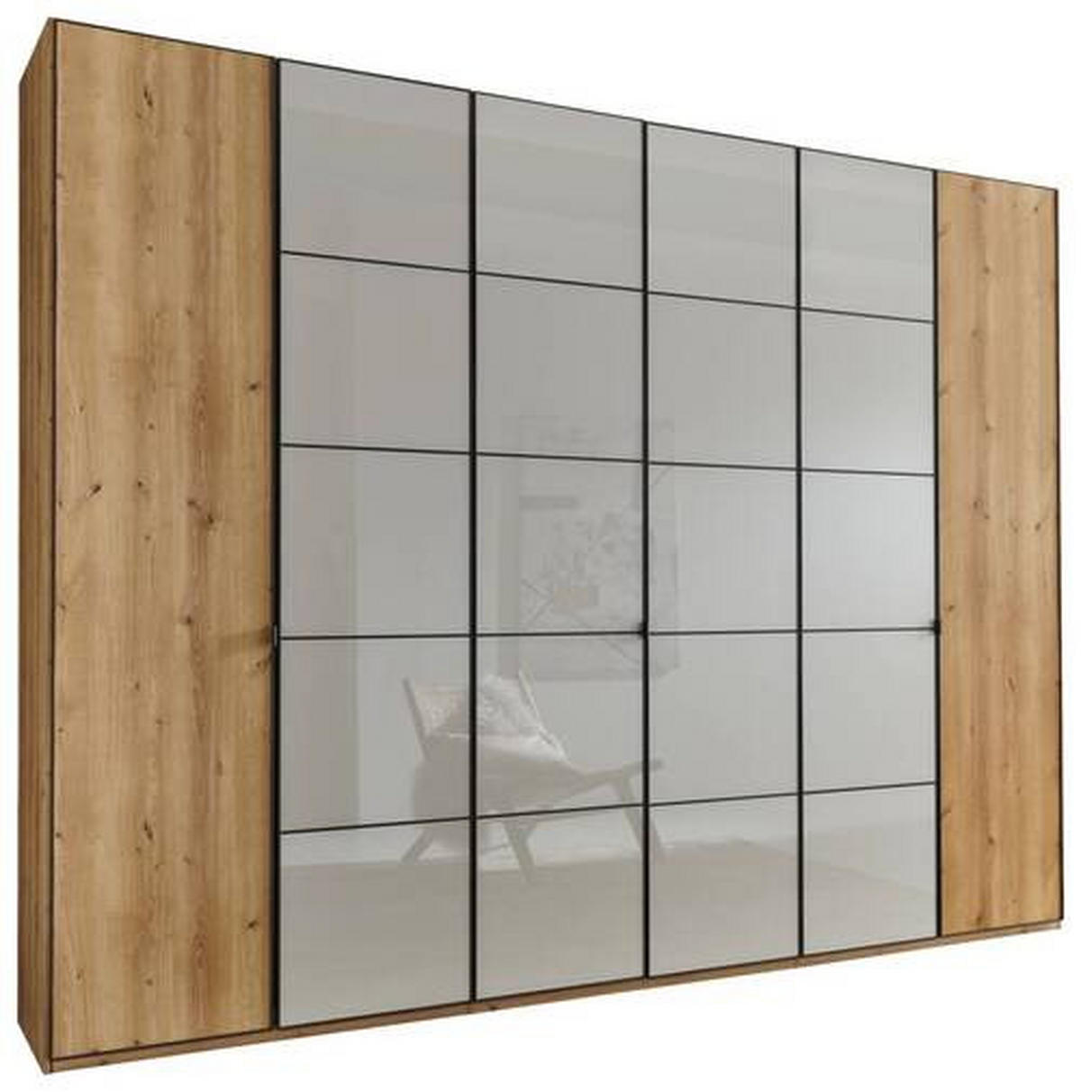 DREHTÜRENSCHRANK in Champagner, Eiche Bianco  - Schieferfarben/Eiche Bianco, Modern, Glas/Holzwerkstoff (300/216/58cm) - Novel