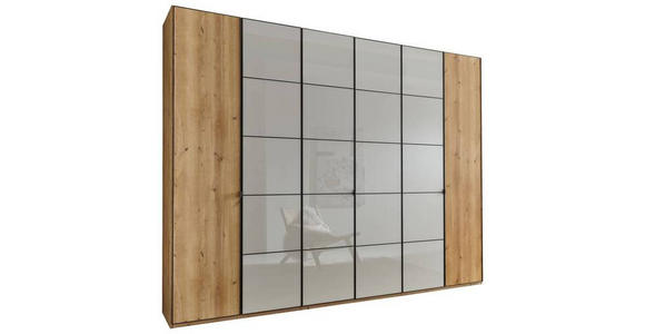 DREHTÜRENSCHRANK 300/216/58 cm 6-türig Champagner, Eiche Bianco - Schieferfarben/Eiche Bianco, Design, Glas/Holzwerkstoff (300/216/58cm) - Novel