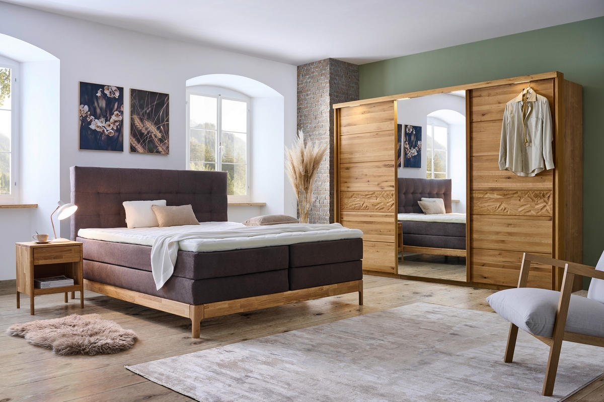 BOXSPRINGBETT 160/200 cm  in Braun, Wildeiche  - Wildeiche/Braun, Natur, Holz/Textil (160/200cm) - Linea Natura