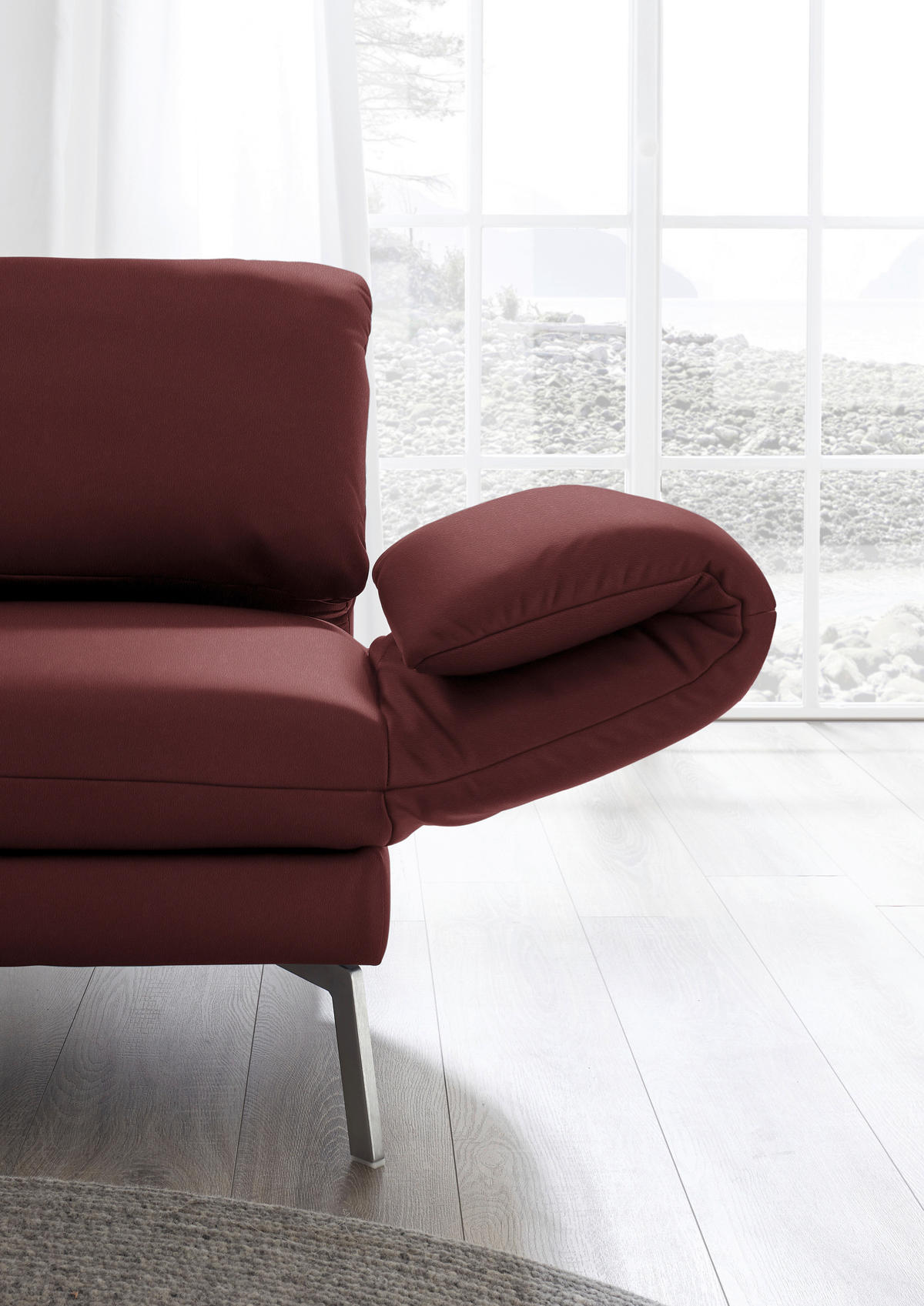 RÉCAMIERE in Echtleder Rot  - Chromfarben/Rot, Design, Leder/Metall (209/85-109/95-16cm) - Dieter Knoll