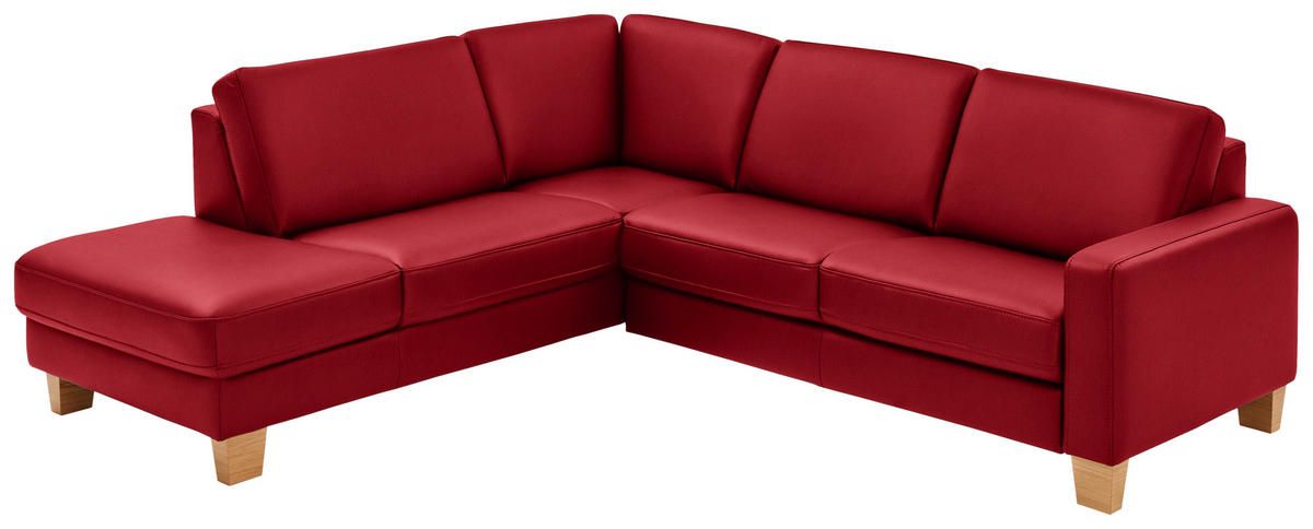 ECKSOFA in Echtleder Rot  - Eiche Bianco/Rot, Konventionell, Leder/Holz (235/257cm) - Valdera