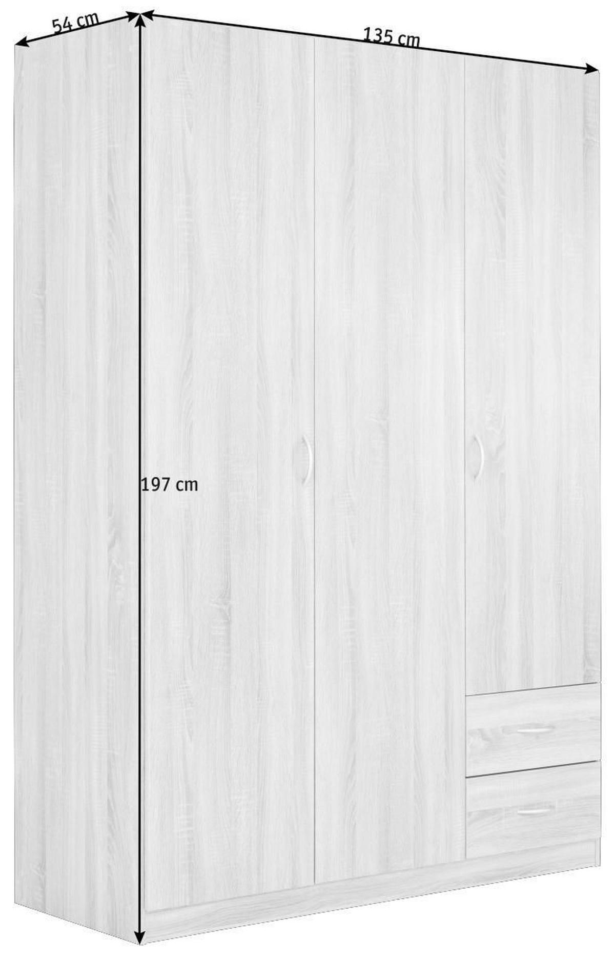 DREHTÜRENSCHRANK 136/197/54 cm 3-türig  - Silberfarben/Sonoma Eiche, KONVENTIONELL, Holzwerkstoff (136/197/54cm) - Boxxx