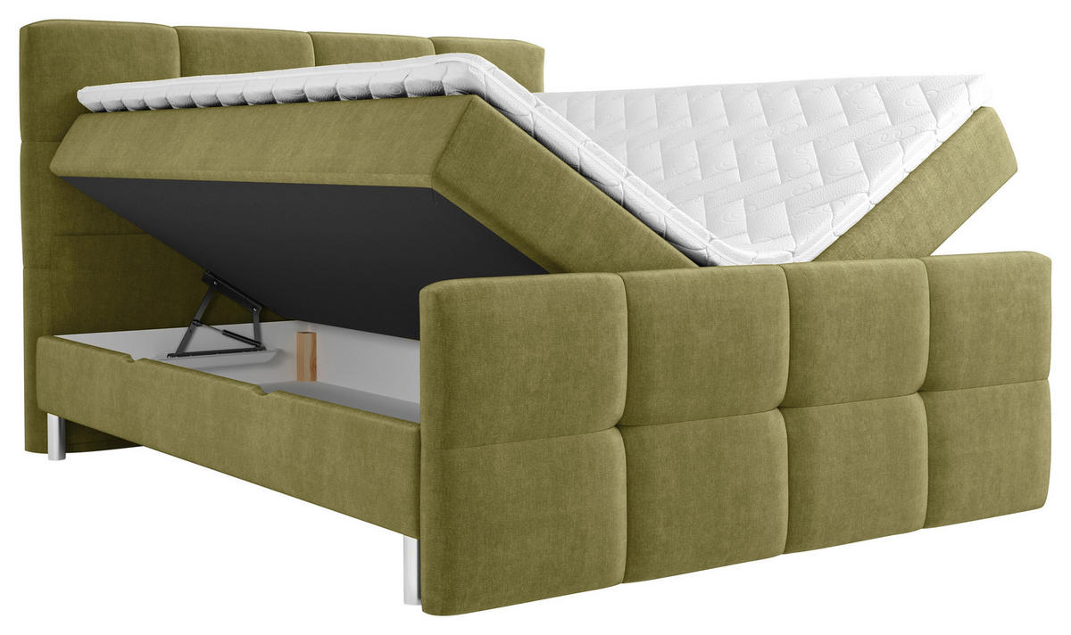 BOXBETT 180/200 cm  in Olivgrün  - Chromfarben/Olivgrün, Design, Holz/Holzwerkstoff (180/200cm) - Esposa