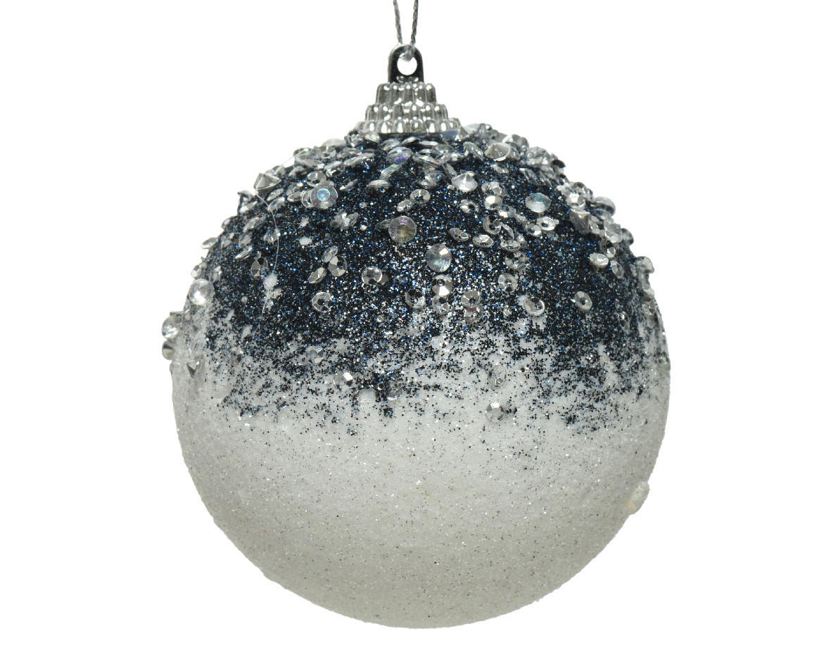 KUGLA ZA JELKU - bela/plava, Osnovno, plastika (8cm) - X-Mas