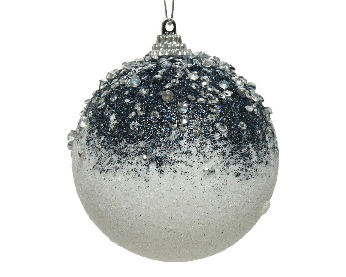 KUGLA ZA JELKU - bela/plava, Osnovno, plastika (8cm) - X-Mas