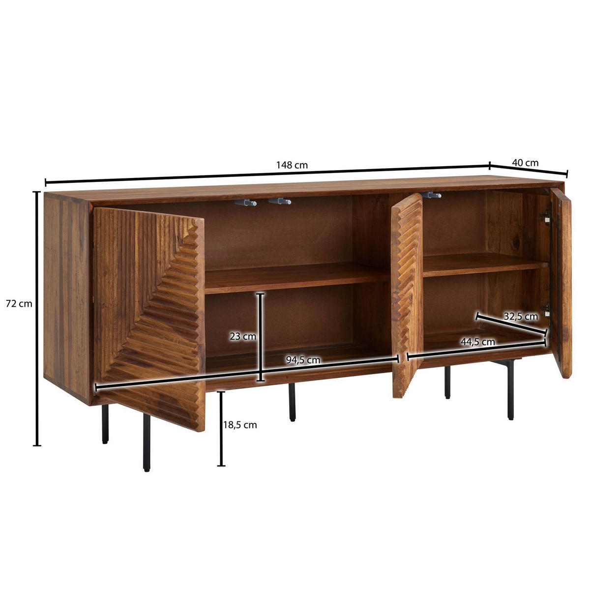 SIDEBOARD 148/72/40 cm  - Sheeshamfarben/Schwarz, Design, Holz/Metall (148/72/40cm) - MID.YOU