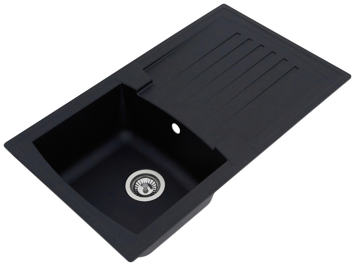 SPÜLE 1712BOSTON86X50S  - Schwarz, Trend, Glas/Kunststoff (86/20/50cm) - Respekta