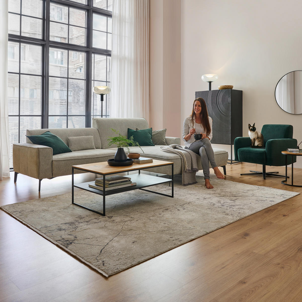 ECKSOFA Grau Flachgewebe  - Schwarz/Grau, Design, Textil/Metall (285/190cm) - Johann Jakob
