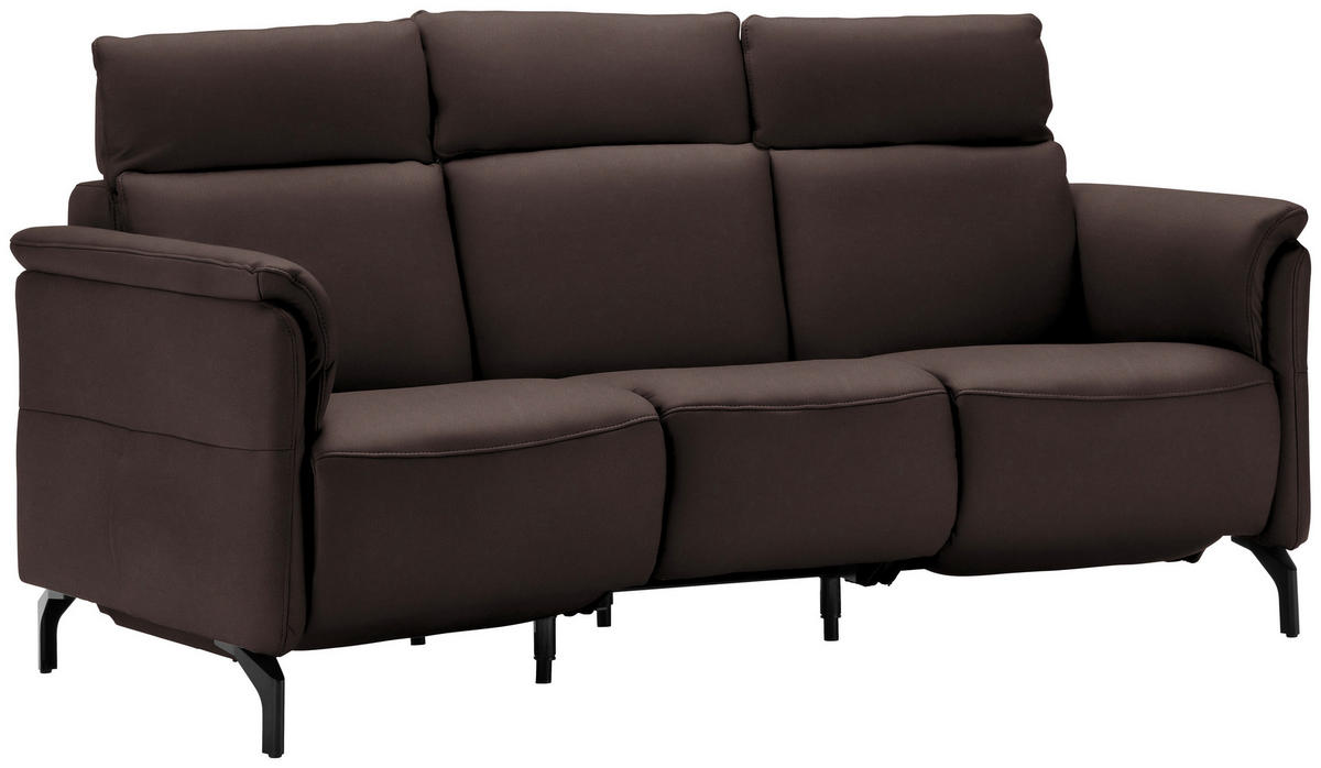 TRAPEZSOFA Echtleder Dunkelbraun  - Dunkelbraun/Schwarz, KONVENTIONELL, Leder/Metall (221/103/95cm) - Dieter Knoll