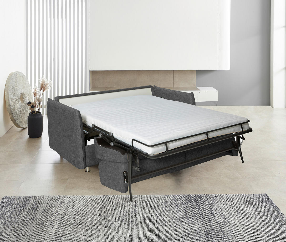 SCHLAFSOFA  in Flachgewebe Graubraun  - Chromfarben/Graubraun, Design, Textil/Metall (194-234/85/100cm) - Bali