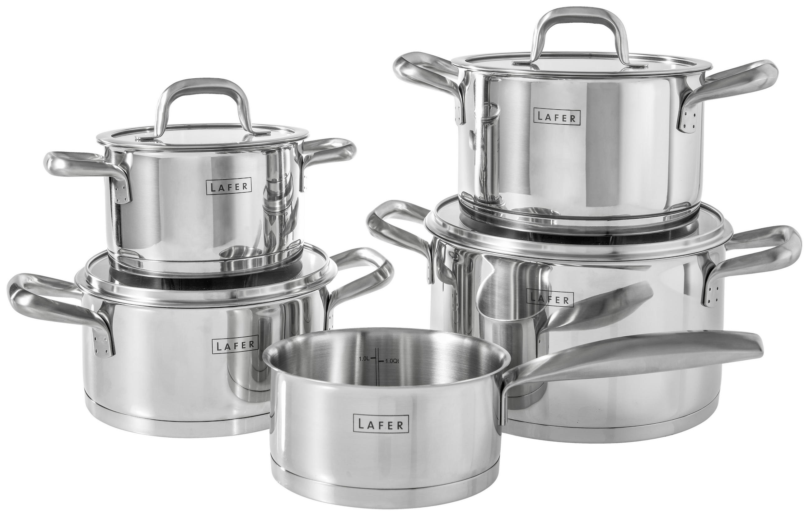 KOCHTOPFSET Pure Edelstahl 5-teilig - Silberfarben, Design, Glas - Johann Lafer