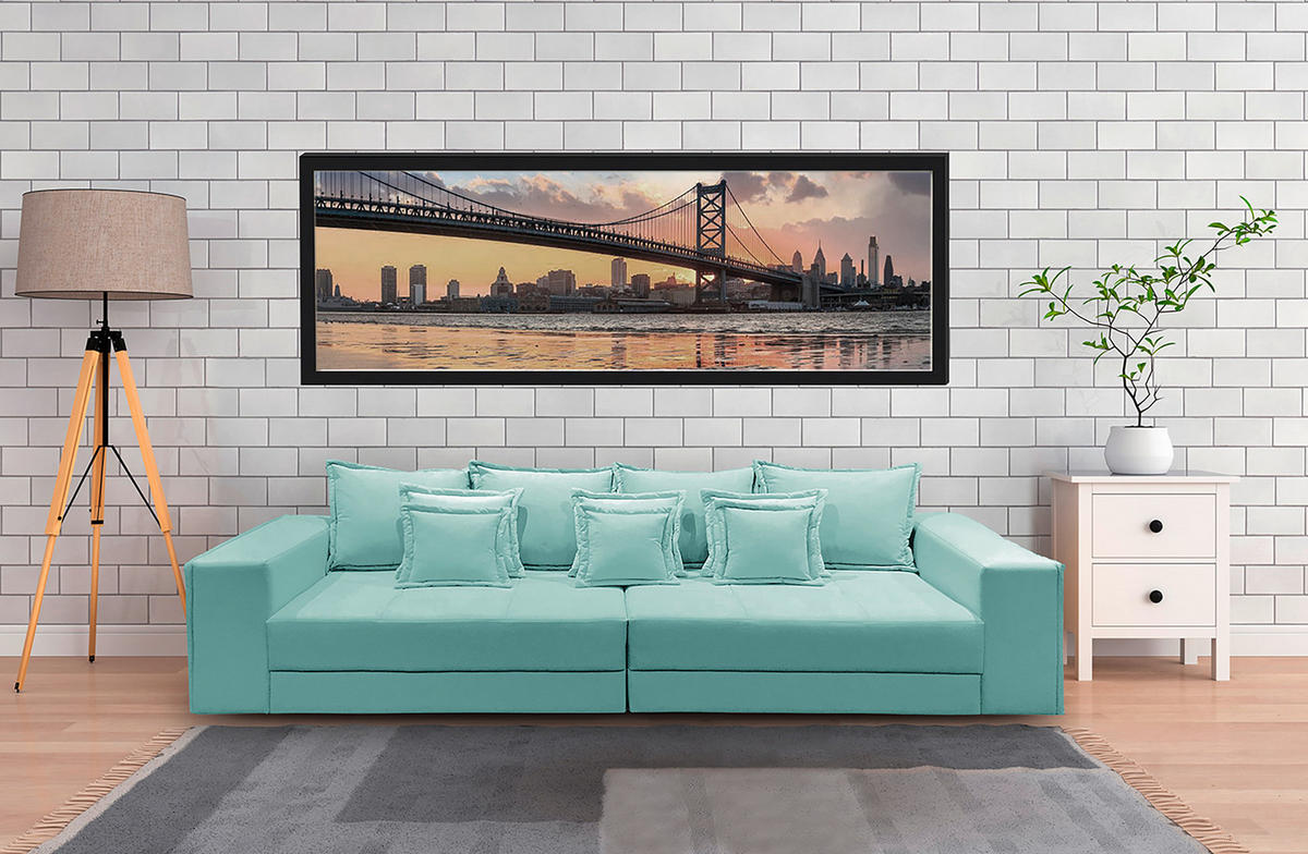 BIGSOFA in Textilgeflecht Hellblau  - Schwarz/Hellblau, Design, Kunststoff/Textil (289/85/110cm) - Livetastic