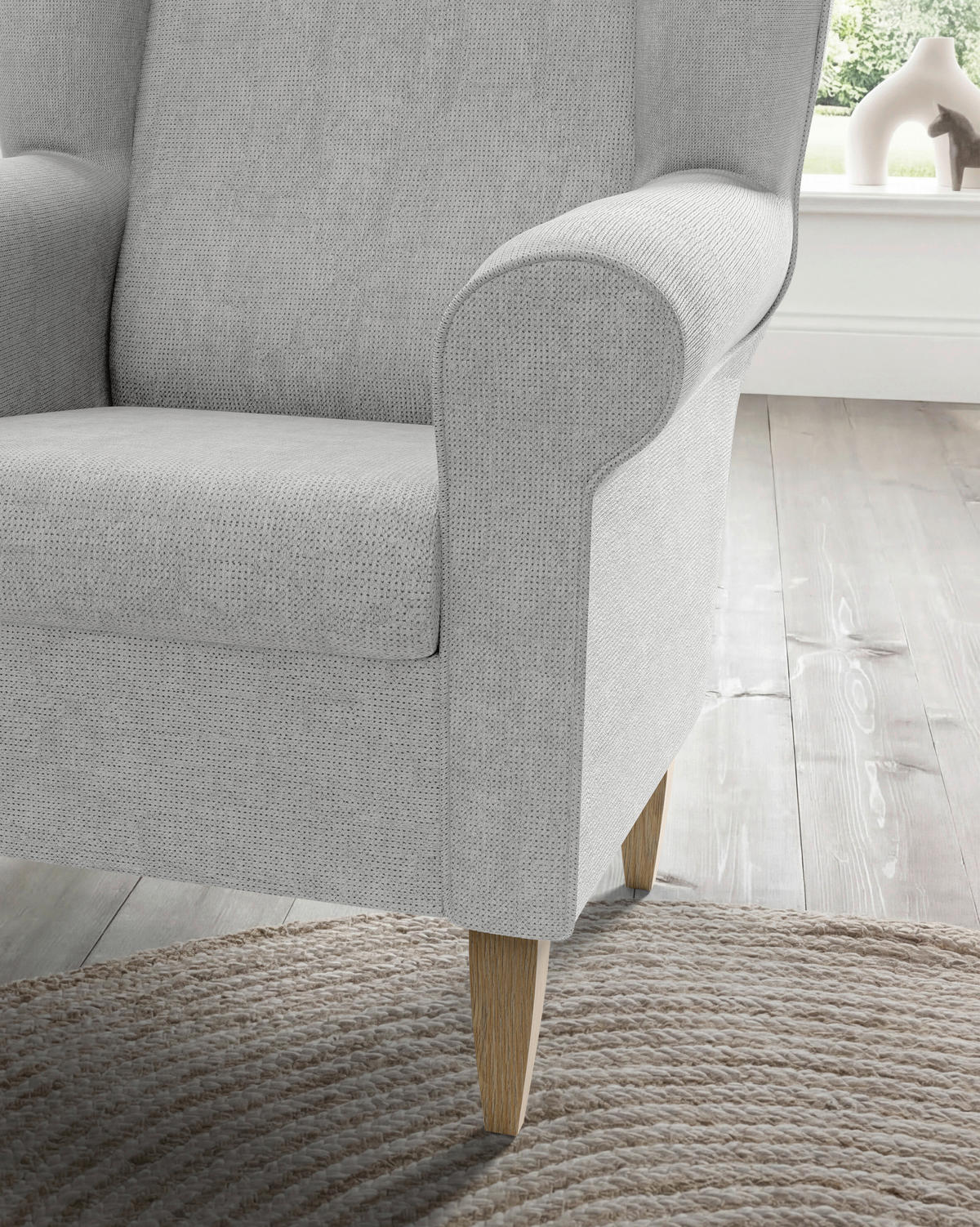 OHRENSESSEL ASINO Chenille Grau  - Naturfarben/Grau, KONVENTIONELL, Holz/Textil (80/102/86cm) - Livetastic