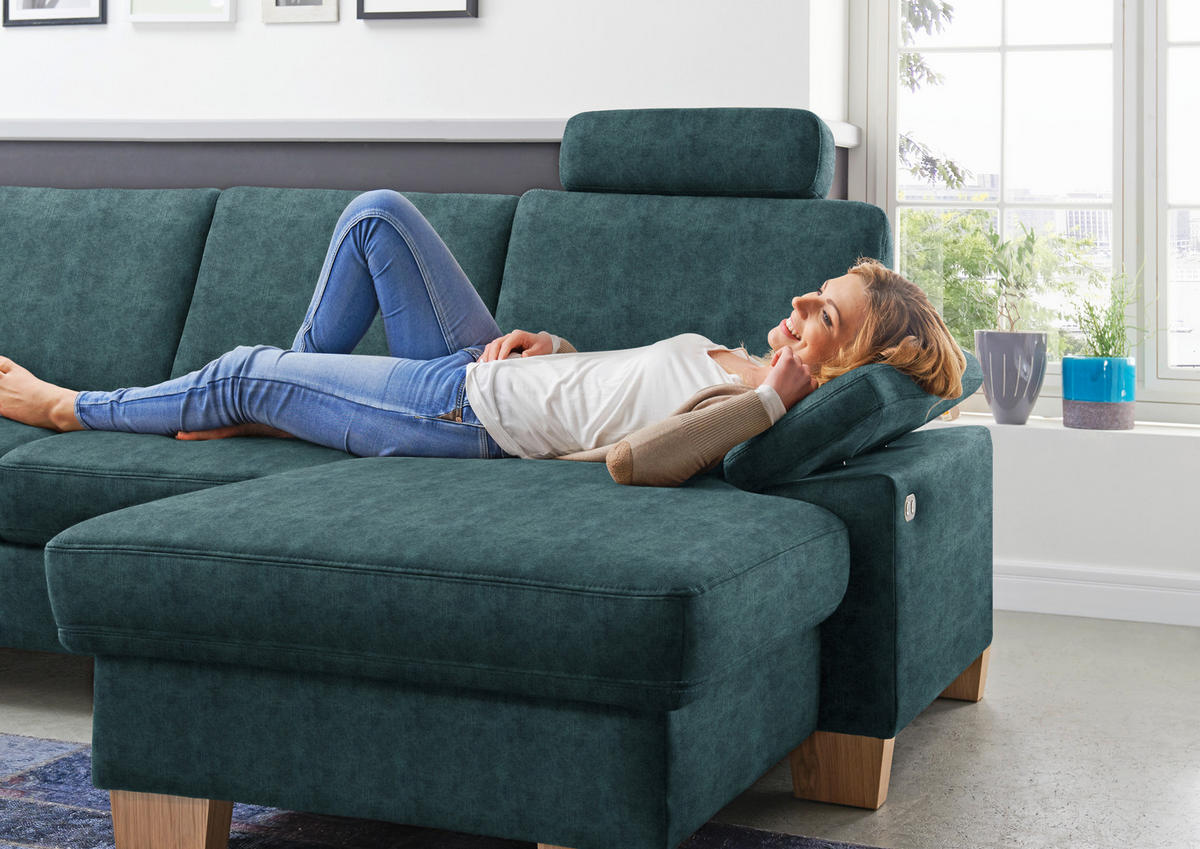 WOHNLANDSCHAFT in Velours Petrol  - Eichefarben/Petrol, Konventionell, Holz/Textil (167/316/235cm) - Beldomo System