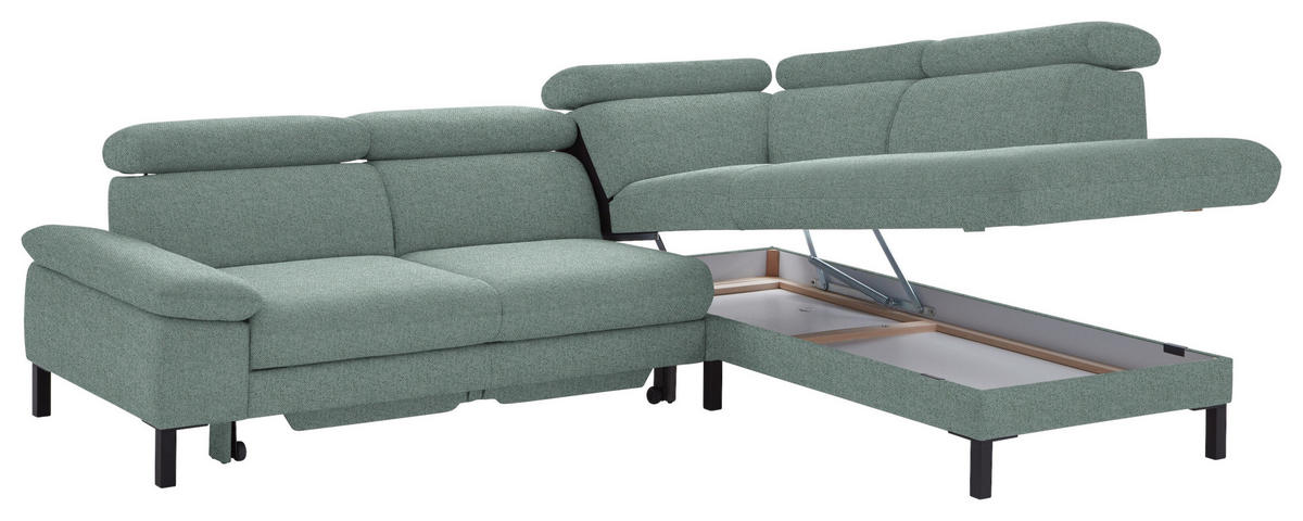ECKSOFA in Flachgewebe Mintgrün  - Schwarz/Mintgrün, Design, Holzwerkstoff/Textil (272/217cm) - Pure Home Comfort