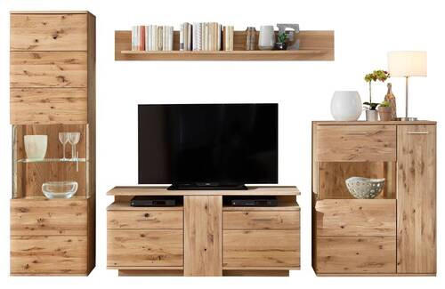 WOHNWAND  in Eichefarben  320/208/45 cm  - Eichefarben/Schwarz, Design, Glas/Holz (320/208/45cm) - Livetastic