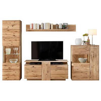 WOHNWAND  in Eichefarben 320/208/45 cm  - Eichefarben/Schwarz, Design, Glas/Holz (320/208/45cm) - Livetastic