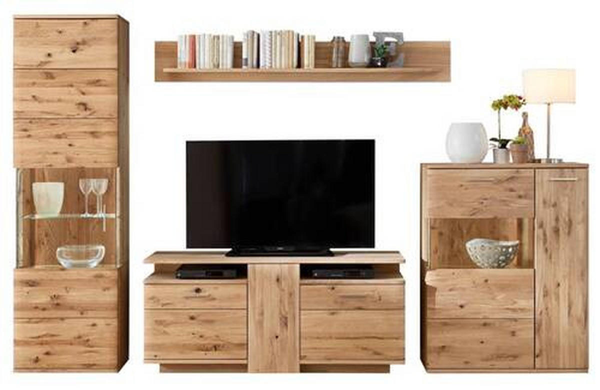 WOHNWAND  in Eichefarben 320/208/45 cm  - Eichefarben/Schwarz, Design, Glas/Holz (320/208/45cm) - Livetastic