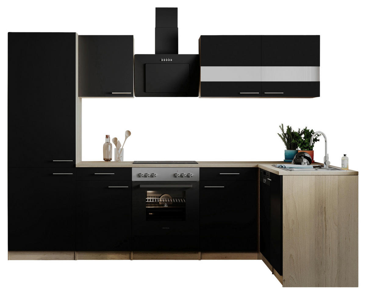 HÖRNKÖK  i svart  - stålfärgad/svart, Basics, metall/trämaterial (280cm) - Respekta