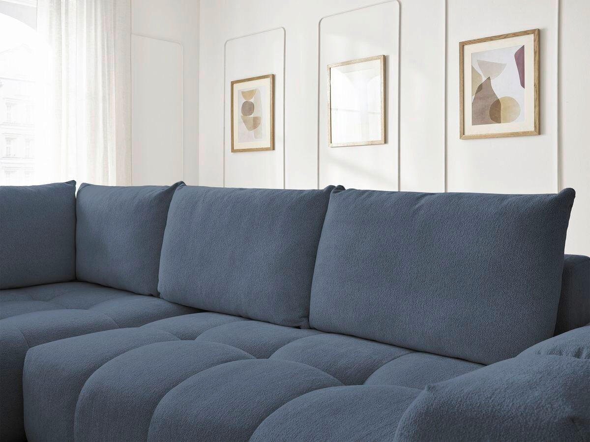 ECKSCHLAFSOFA EVEREST  mit Rücken echt, Armteil links, Armteil rechts Flachgewebe Dunkelblau  - Schwarz/Dunkelblau, MODERN, Kunststoff/Textil (320/212cm)