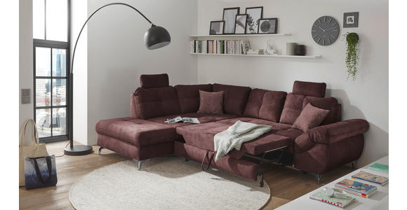 ECKSOFA Aubergine Velours  - Aubergine/Schwarz, KONVENTIONELL, Kunststoff/Textil (218/275cm) - Carryhome