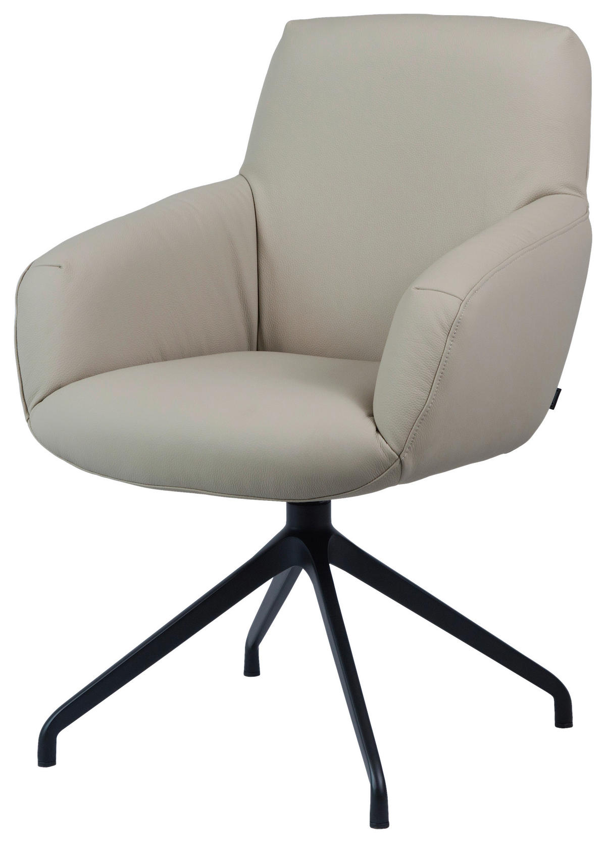 ARMLEHNSTUHL  Sitzfläche 360° drehbar, automatische Rückholfunktion  Echtleder  Schwarz, Beige  - Beige/Schwarz, Design, Leder/Metall (65/93/69cm) - Cassando