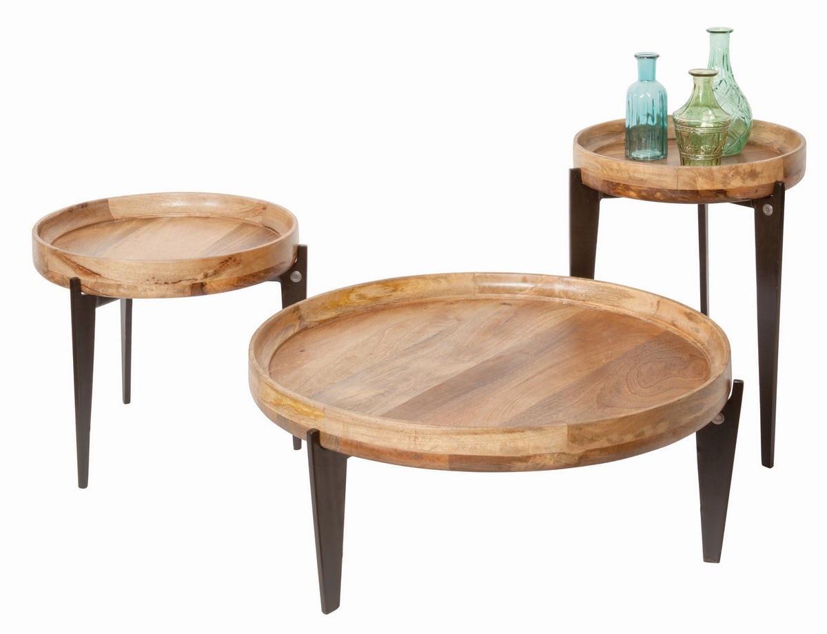 COUCHTISCH Mangoholz massiv 75/75/34 cm rund Naturfarben, Schwarz  - Schwarz/Naturfarben, Design, Holz/Metall (75/75/34cm) - MID.YOU