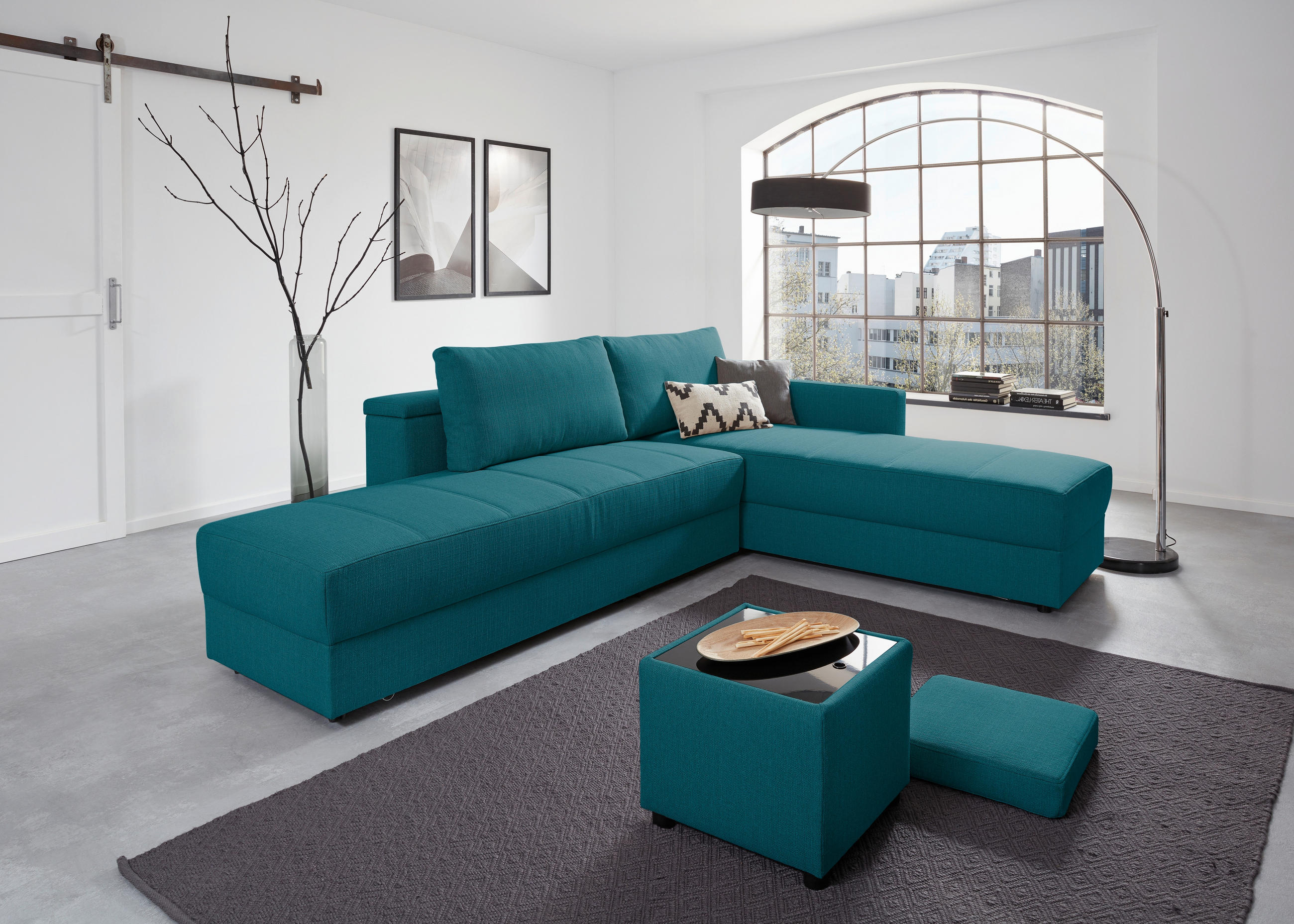 ECKSOFA LOOKS III Petrol Webstoff  - Petrol/Schwarz, Design, Kunststoff/Textil (229/287cm) - LOOKS by W.Joop