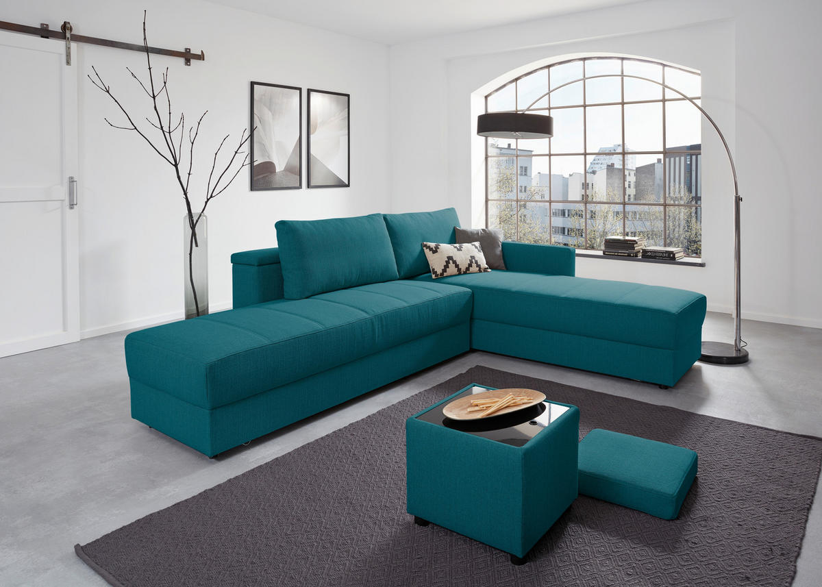 ECKSOFA in Webstoff Petrol  229/287 cm  - Petrol/Schwarz, Design, Kunststoff/Textil (229/287cm) - LOOKS by W.Joop