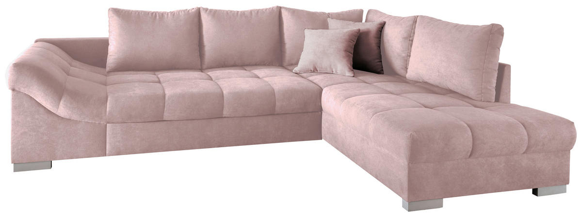 ECKSCHLAFSOFA in Rosa Textil   - Silberfarben/Rosa, Design, Holz/Textil (298/202cm) - MID.YOU