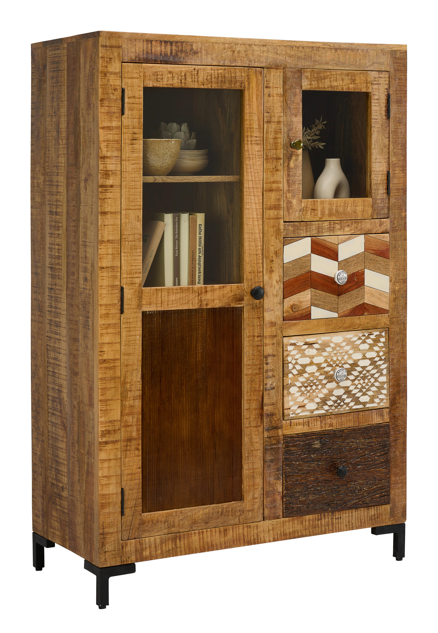 Landscape Highboard Braun, Mehrfarbig, Natur, Akazie 95x147x45 cm
