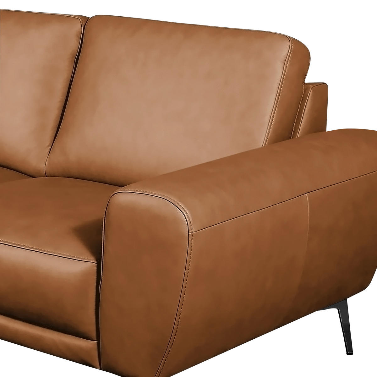 2-SITZER-SOFA Cognac Echtleder  - Cognac/Schwarz, Design, Leder/Metall (177/85/92cm) - Livetastic