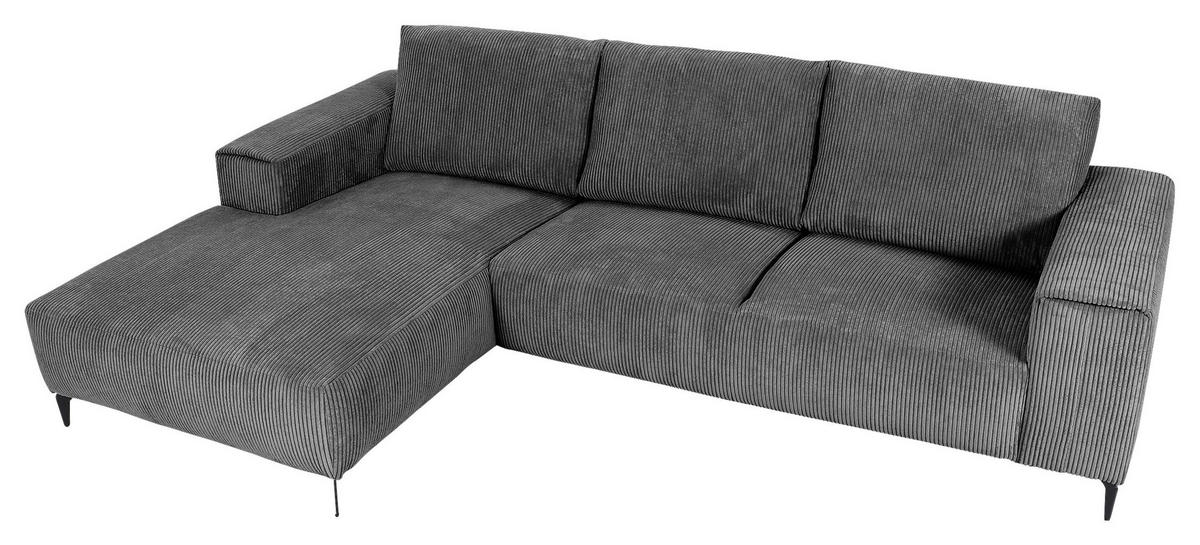 ECKSOFA in Cord Dunkelgrau  - Dunkelgrau/Schwarz, Konventionell, Textil/Metall (170/285cm) - Carryhome