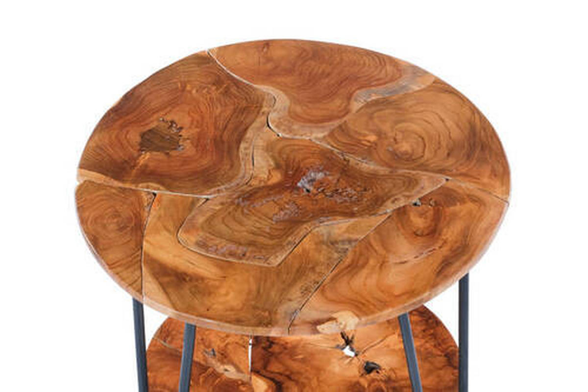 BEISTELLTISCH 40/50/50/55 cm Teakholz Klar rund  - Klar, Natur, Holz/Metall (40/50/50/55cm) - Kayoom