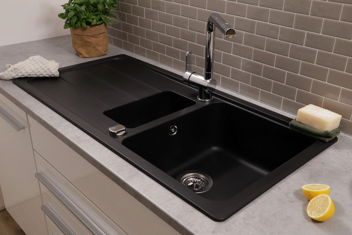 SPÜLE AUSTIN100X501,5BS  - Schwarz, Design, Stein (100/20/50cm) - Respekta